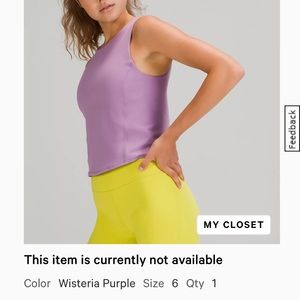 Lululemon purple high neck cross back yoga tank with built in shelf bra